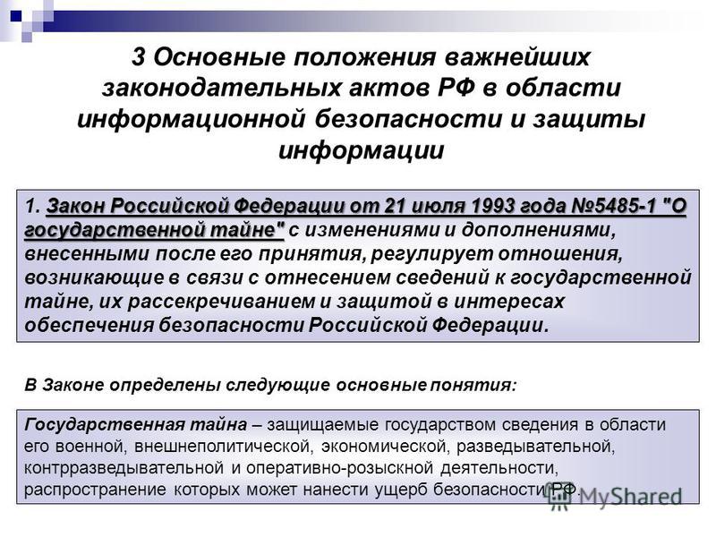 Законов содержащих сведения составляющие государственную тайну. Основные положения информационной безопасности. Основные законодательные акты в области информационной безопасности. Основные положения по защите информации. Правовая основа защиты информации в России.